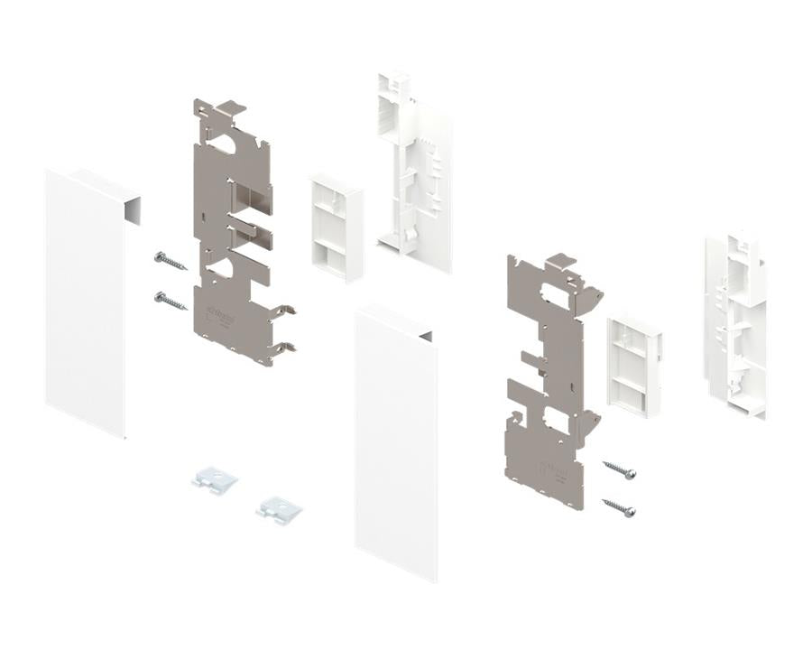 Blum LEGRABOX pure front fixing glass‑element bracket in silk white (C‑height), steel design, left + right (ZI7.2CS0)