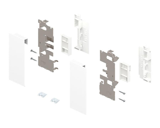 Blum LEGRABOX pure front fixing glass‑element bracket in silk white (C‑height), steel design, left + right (ZI7.2CS0)