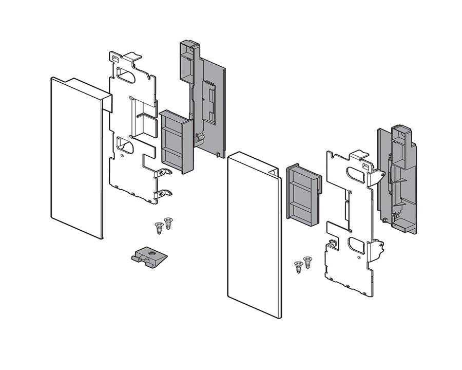 Blum LEGRABOX pure front fixing glass‑element bracket in silk white (C‑height), steel design, left + right (ZI7.2CS0)