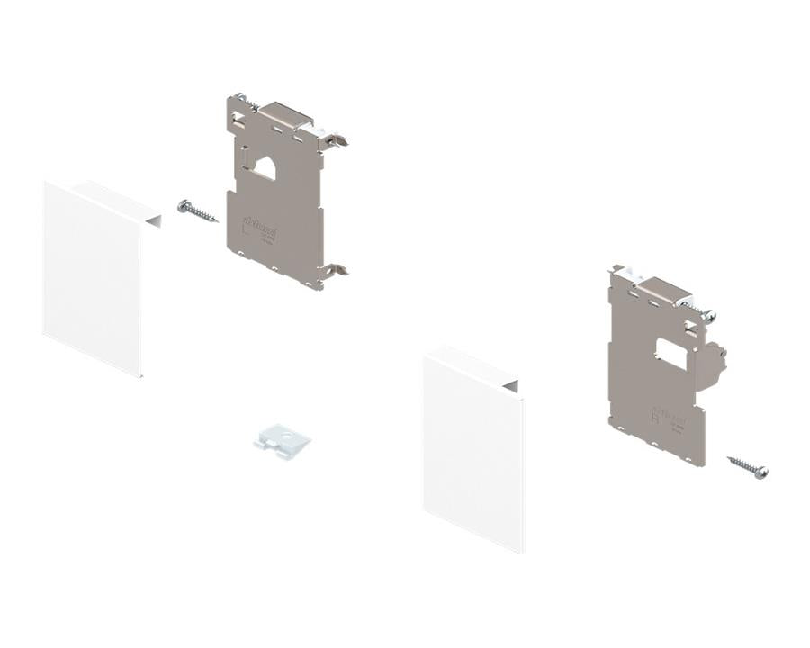 Silk‑white LEGRABOX pure inner drawer front‑fixing bracket set (height M), steel locking piece + cover caps (ZI7.0MS0)
