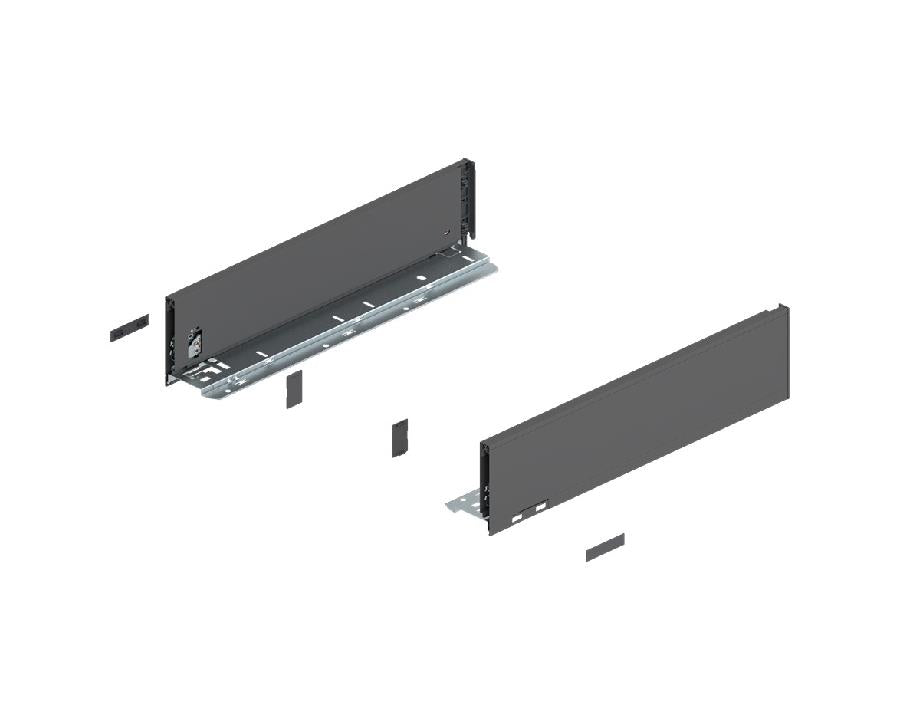 Blum LEGRABOX pure Orion‑grey steel drawer side, K‑height 128.5 mm, 400 mm nominal length 