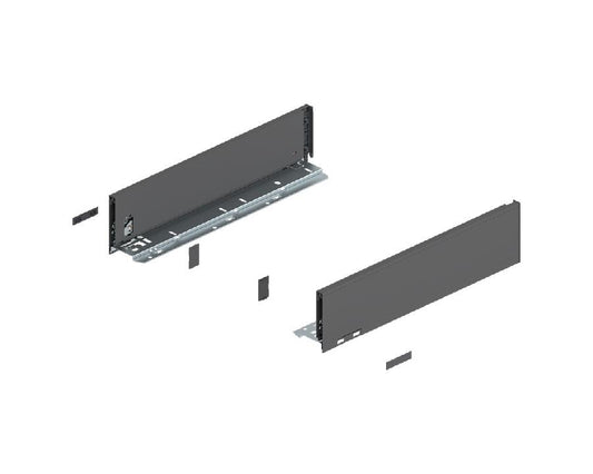 Blum LEGRABOX pure Orion‑grey steel drawer side, K‑height 128.5 mm, 400 mm nominal length 