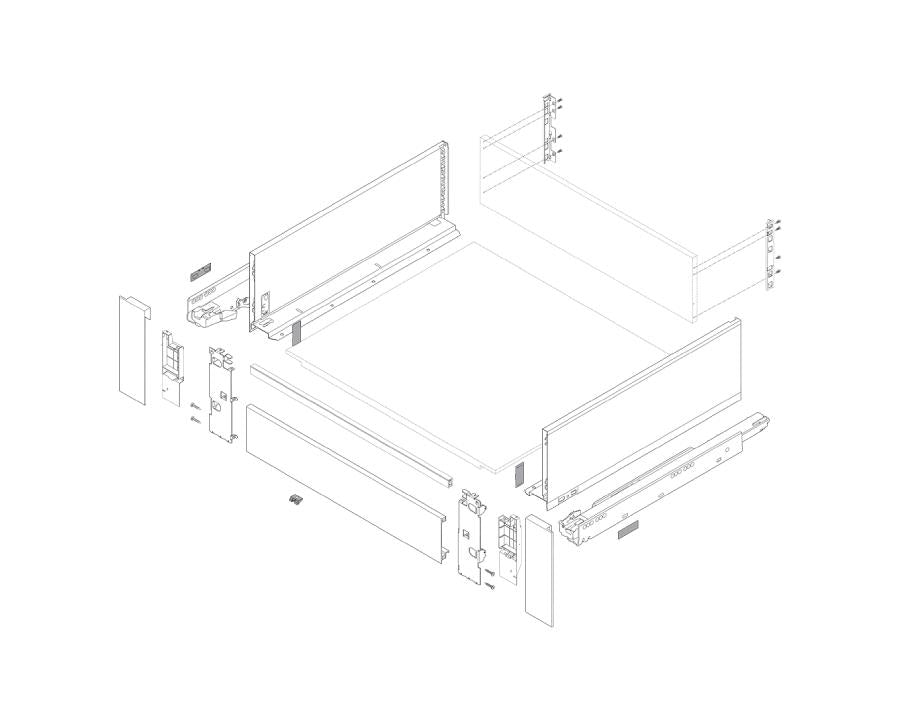 Blum LEGRABOX pure Orion‑grey steel drawer side, K‑height 128.5 mm, 400 mm nominal length 