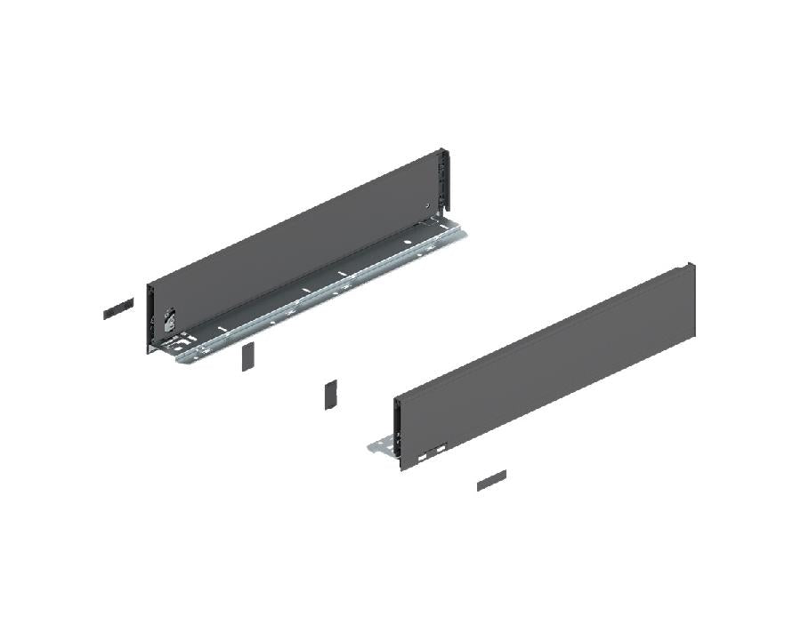 Blum LEGRABOX pure Orion‑grey steel drawer side, K‑height 128.5 mm, 500 mm nominal length
