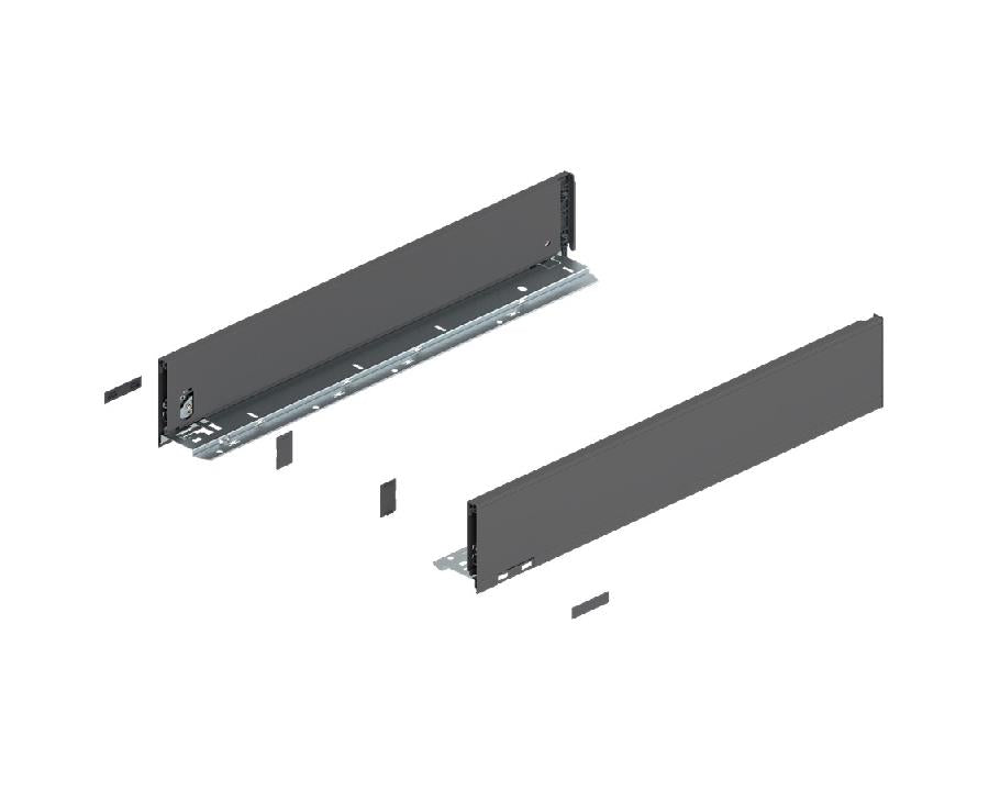 Blum LEGRABOX pure Orion‑grey steel drawer side, K‑height 128.5 mm, 550 mm nominal length