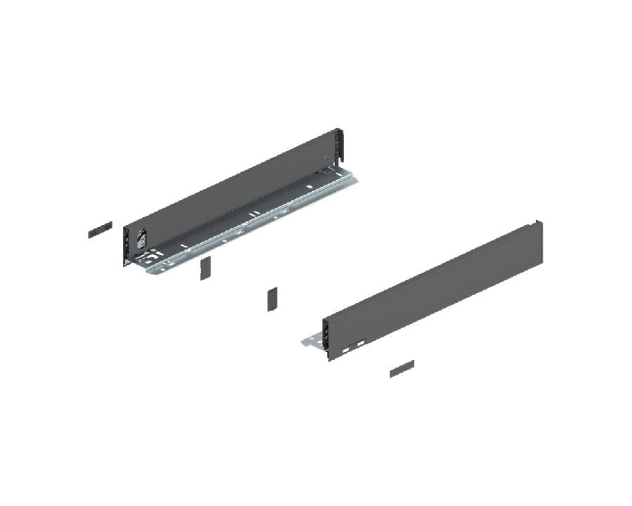 Blum LEGRABOX pure Orion‑grey steel drawer side, M‑height (90.5 mm), 450 mm nominal length