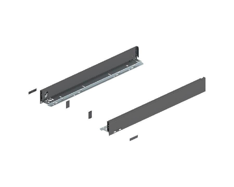 Blum LEGRABOX pure Orion‑grey steel drawer side, M height (90.5 mm), 600 mm nominal length