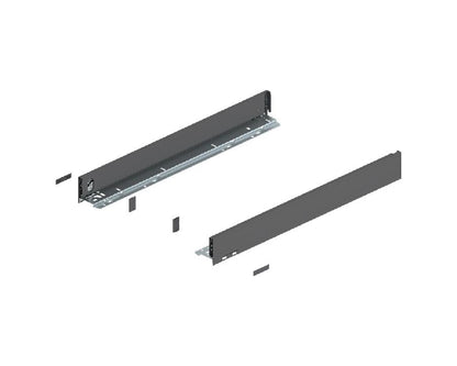 Blum LEGRABOX pure Orion‑grey steel drawer side, M height (90.5 mm), 600 mm nominal length