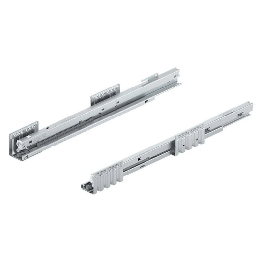 Blum MERIVOBOX 500mm over‑extension carcase runner set with 70kg heavy‑duty BLUMOTION soft‑close cabinet profiles for full‑extension drawers, zinc‑plated steel design for smooth operation and durability