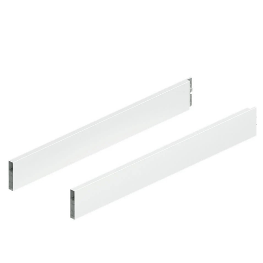 Blum MERIVOBOX 600mm BOXCAP design element in silk white for drawer systems, premium metal drawer hardware finishing component