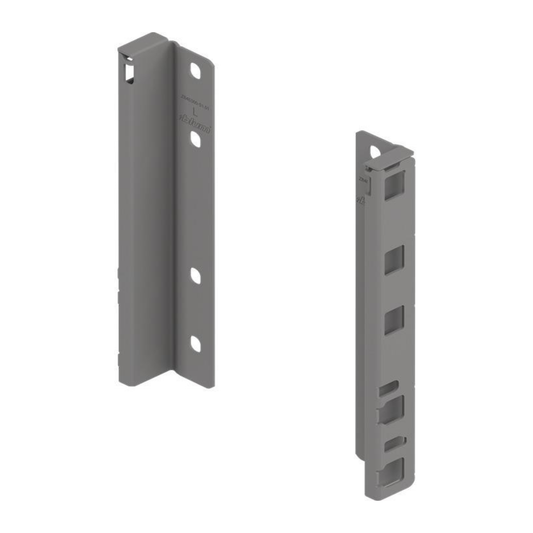 Blum MERIVOBOX E height back fixing bracket set in Indium Grey for secure drawer system installation