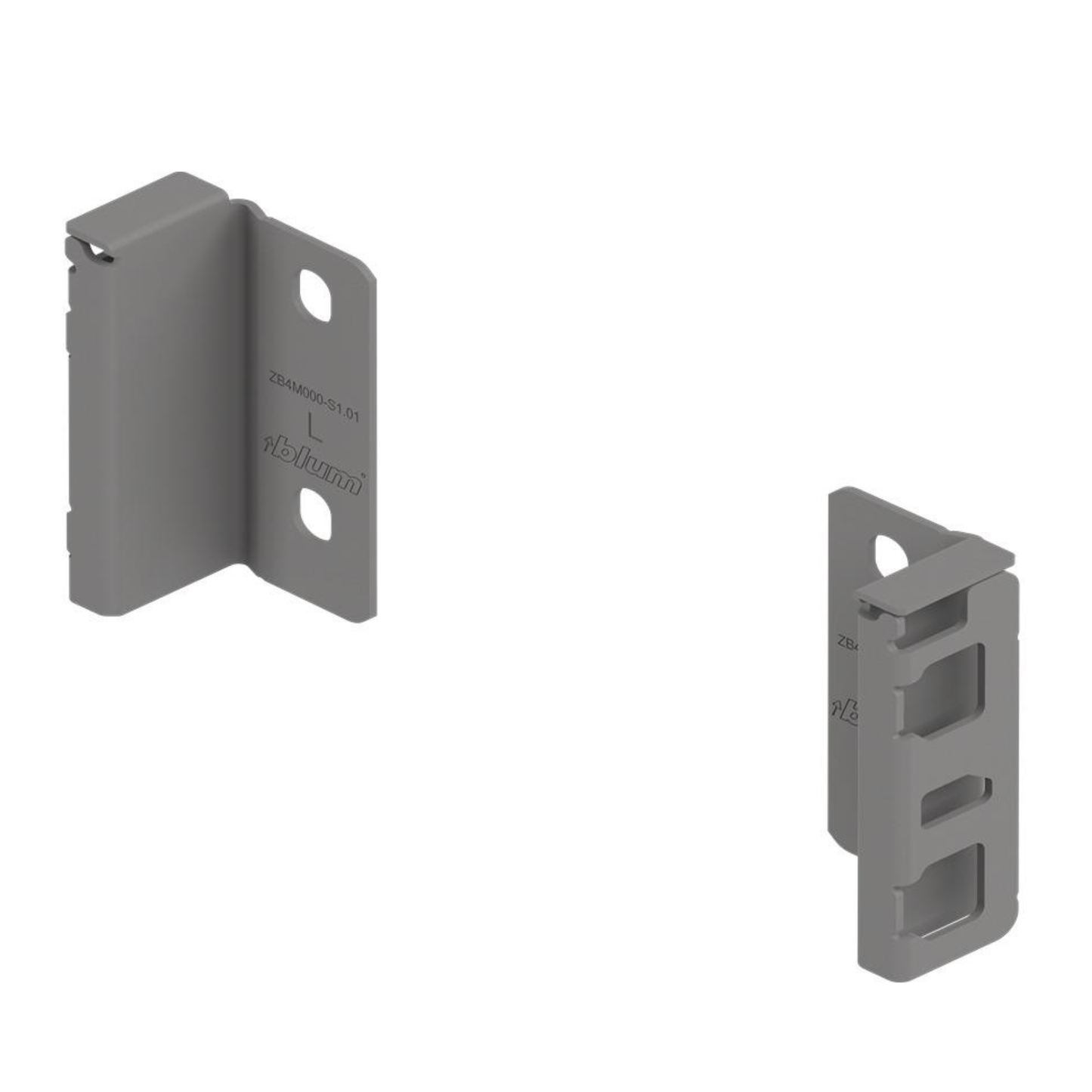 Blum MERIVOBOX M height back fixing bracket set in Indium Grey for durable drawer system installation