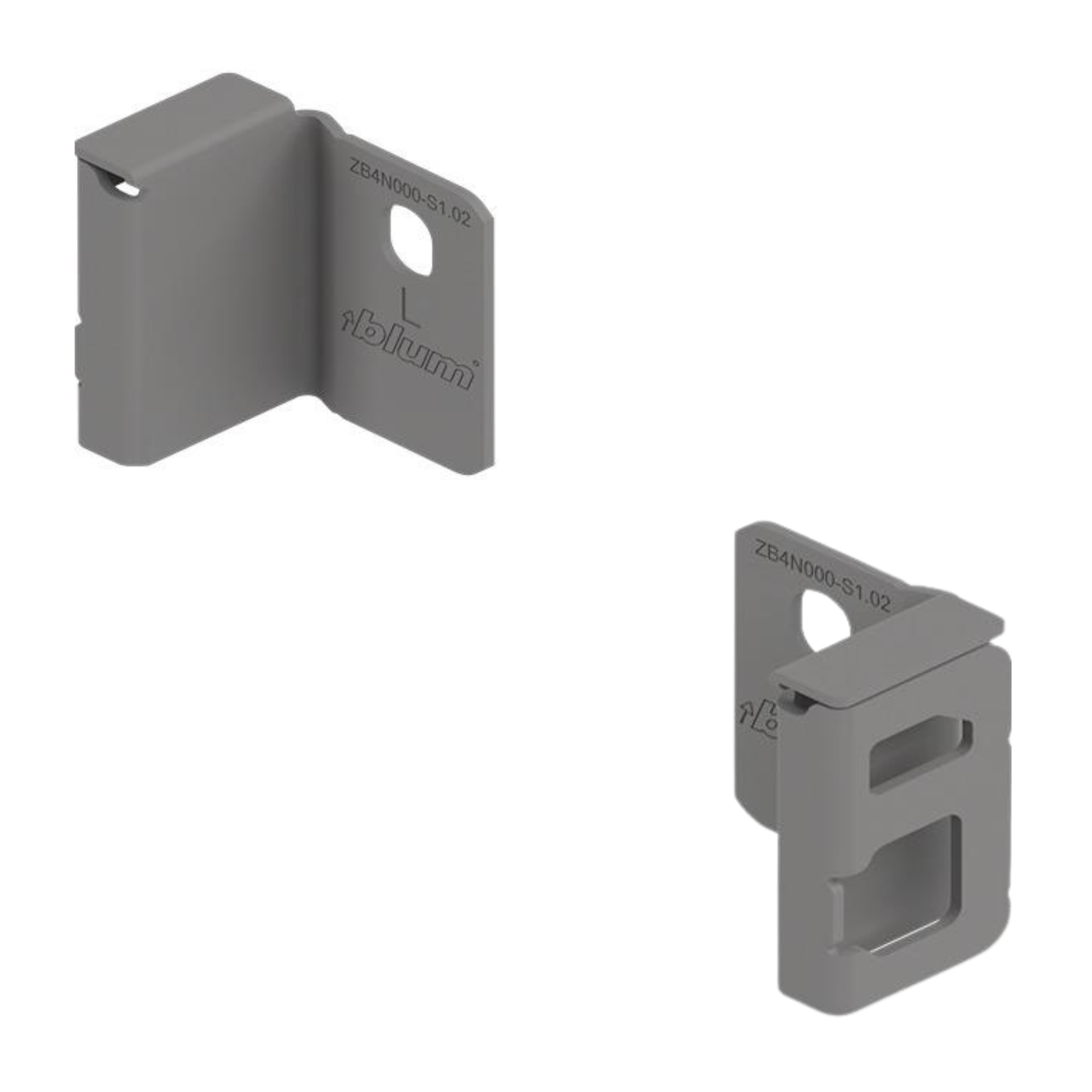 Blum MERIVOBOX N height back fixing bracket set in Indium Grey for secure drawer system installation