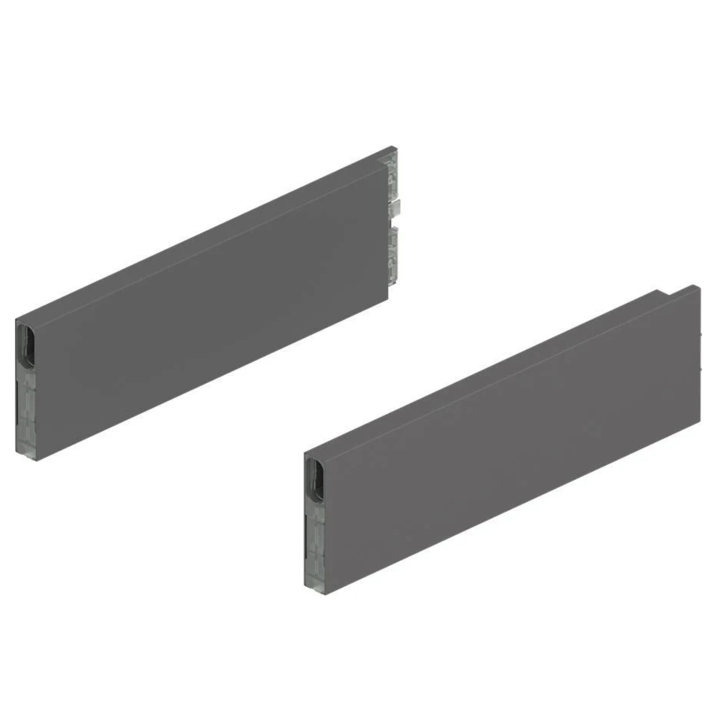 Blum MERIVOBOX boxcap design element 270mm in Orion Grey for modern drawer systems, clean minimalist finish