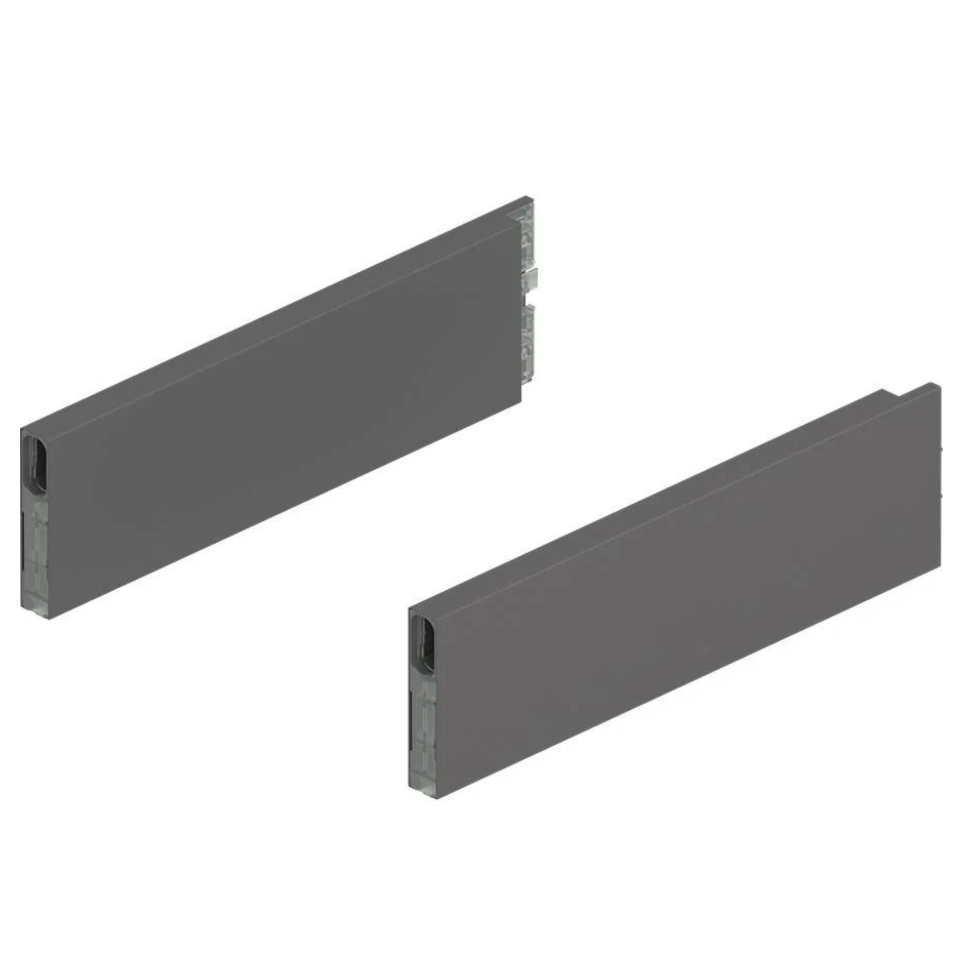 Blum MERIVOBOX boxcap design element 270mm in Orion Grey for modern drawer systems, clean minimalist finish