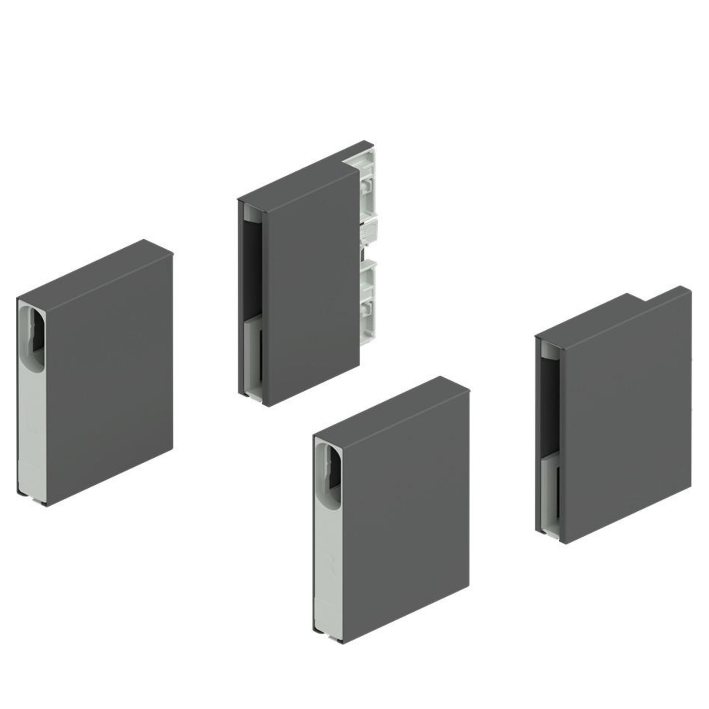Blum MERIVOBOX Boxcover front and back brackets left and right in Orion Grey for drawer system installation