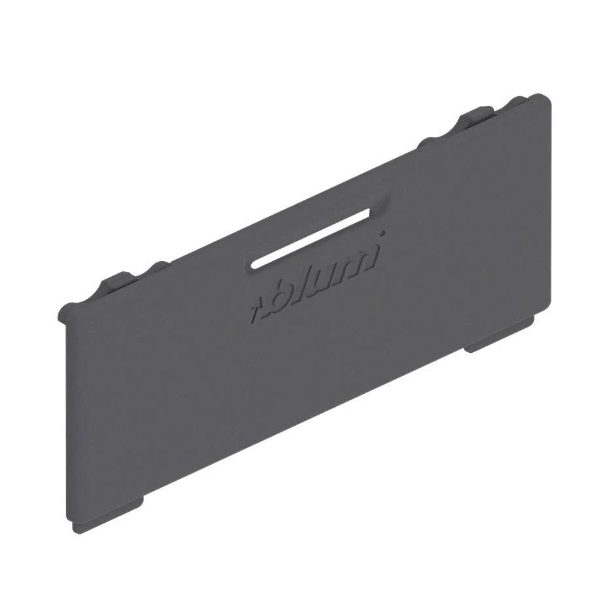 Blum MERIVOBOX internal cover cap in Orion Grey for finishing drawer system interior, easy press‑on fit