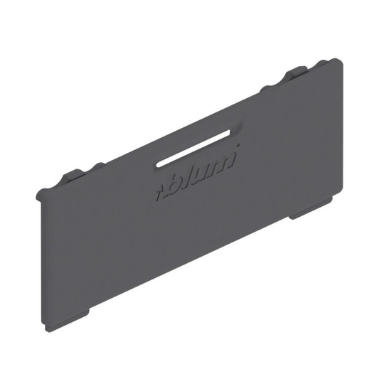 Blum MERIVOBOX internal cover cap in Orion Grey for finishing drawer system interior, easy press‑on fit