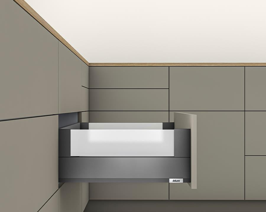 Blum MERIVOBOX modular E Height 192mm BOXCOVER Drawer 600mm with BLUMOTION in Orion Grey 40kg by W&B