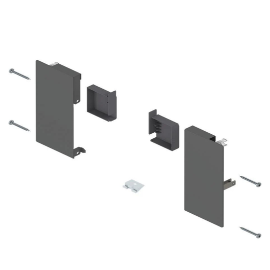 Blum MERIVOBOX inner drawer K height front fixing brackets in Orion Grey ZI4‑1KS1, drawer front mounting hardware for kitchen and cabinetry systems