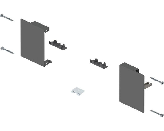 Blum MERIVOBOX inner drawer M height front fixing brackets in Orion Grey ZI4-0MS1, drawer front mounting hardware for kitchen and cabinetry systems