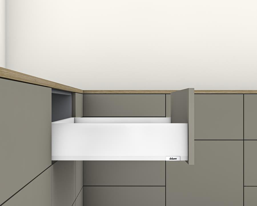 Blum MERIVOBOX K Height 129mm drawer 600mm with BLUMOTION in Silk White 70kg by W&B
