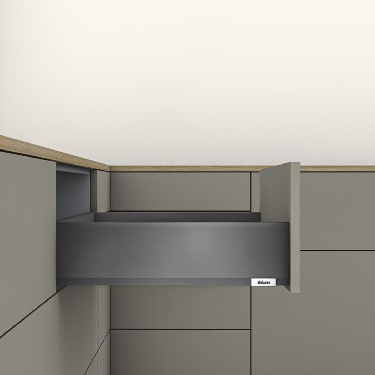 Blum MERIVOBOX 129 mm K‑height 550 mm full‑extension drawer Orion Grey steel sides with TIP‑ON BLUMOTION soft‑close system