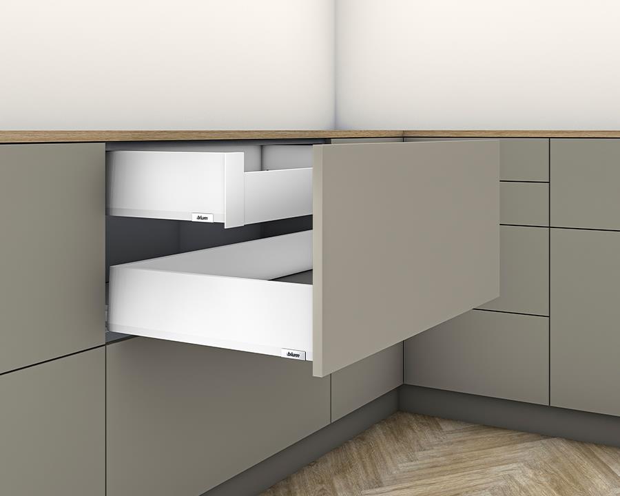 Blum MERIVOBOX K Height 129mm Inner Drawer 450mm with BLUMOTION in Silk White 40kg by W&B