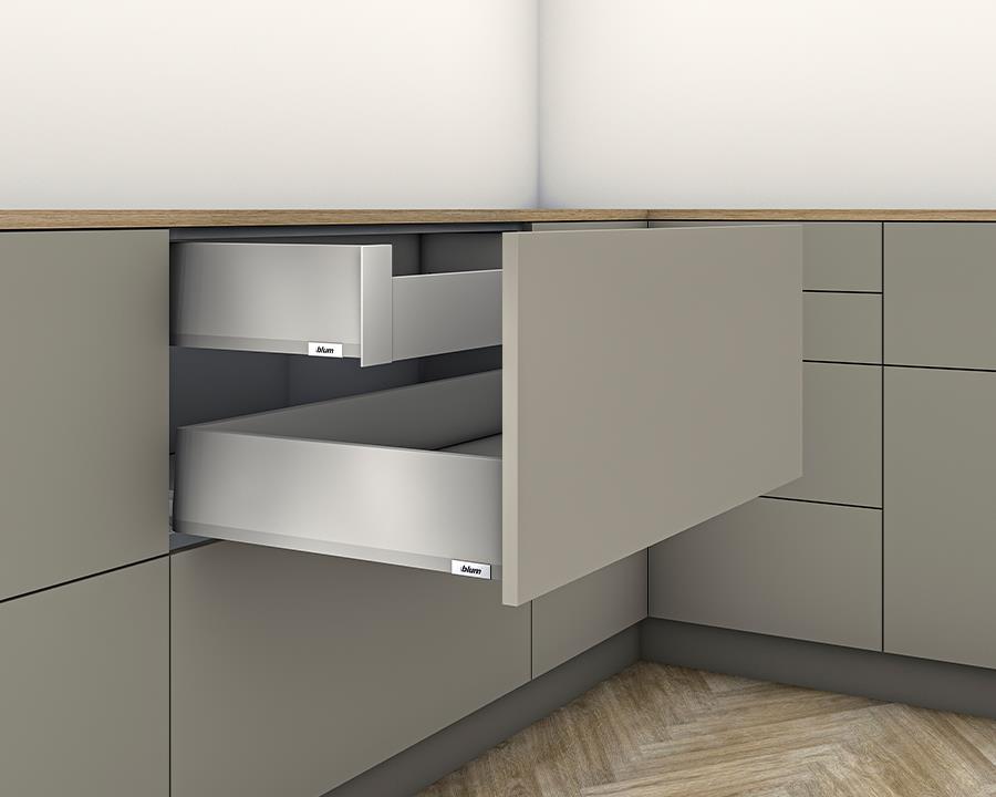 Blum MERIVOBOX K Height 129mm Inner Drawer 600mm with BLUMOTION in Indium Grey 40kg by W&B