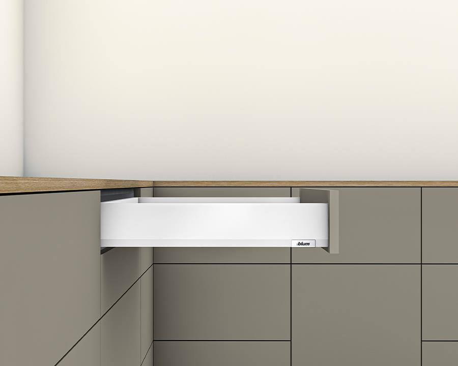 Blum MERIVOBOX M Height 91mm Drawer 450mm with BLUMOTION in Silk White 40kg by W&B