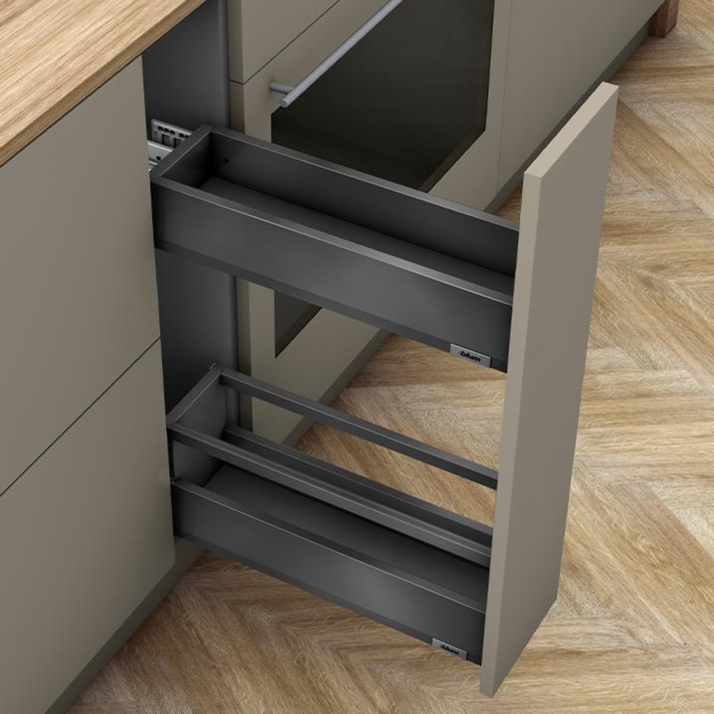 Blum MERIVOBOX M + E Height SPACE TWIN with Single Gallery 500mm with BLUMOTION in Orion Grey 40kg by W&B