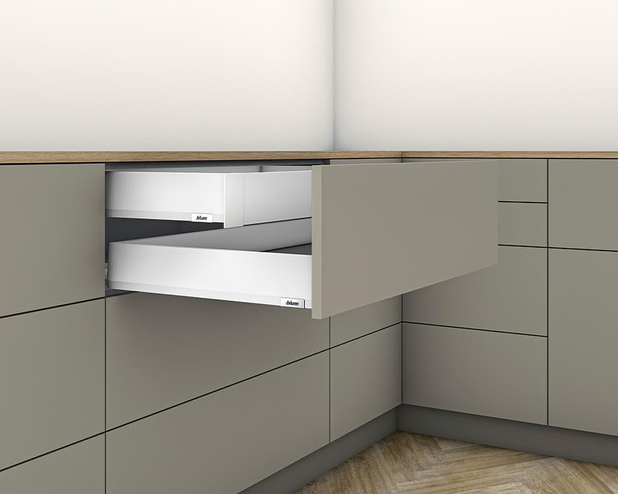 Blum MERIVOBOX M Height 91mm Inner Drawer 500mm with BLUMOTION in Silk White 40kg by W&B