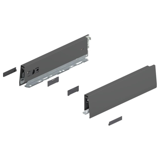 Blum MERIVOBOX M height drawer sides in Orion Grey, 400mm, premium drawer system components for modern kitchen and cabinetry solutions