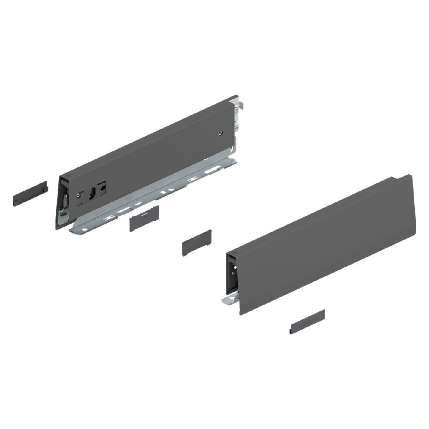 Blum MERIVOBOX M height drawer sides in Orion Grey, 600mm, premium metal drawer system components for modern kitchen and cabinetry