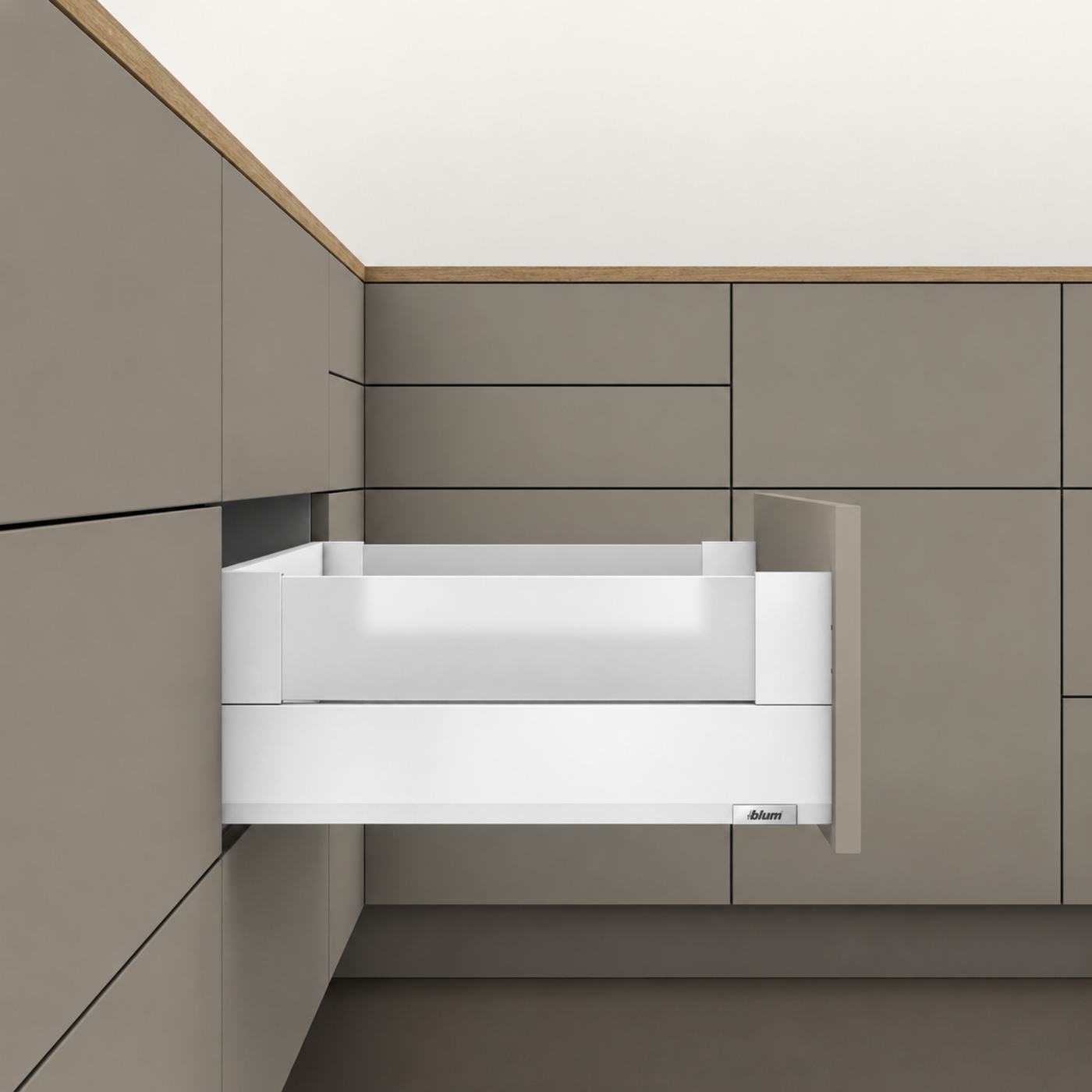 Blum MERIVOBOX modular E Height 192mm BOXCOVER Drawer 450mm with BLUMOTION in Silk White 40kg for drawer weight 15-40kg by W&B