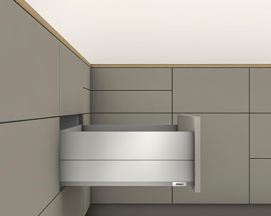 Blum MERIVOBOX 192mm BoxCap drawer 600mm in Indium Grey with TIP‑ON BLUMOTION, soft‑close, 70kg load capacity for kitchen and furniture cabinetry