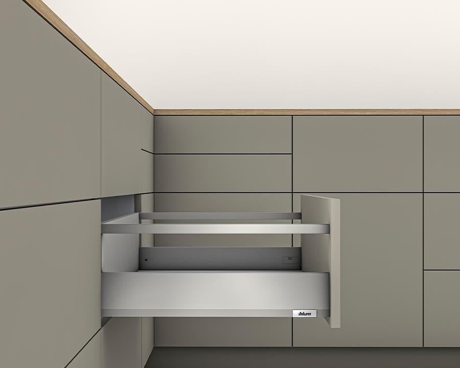 Blum MERIVOBOX Modular E Height 192mm Single Gallery Rail Drawer 600mm with BLUMOTION in Indium Grey 70kg by W&B