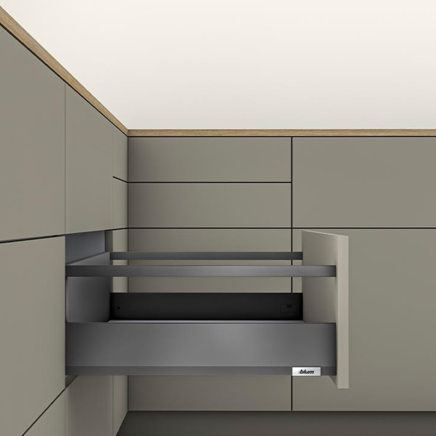 Blum MERIVOBOX modular E Height 192mm Single Gallery Rail Drawer 270mm with TIP-ON BLUMOTION in Orion Grey 40kg for drawer weight 0-10kg by W&B