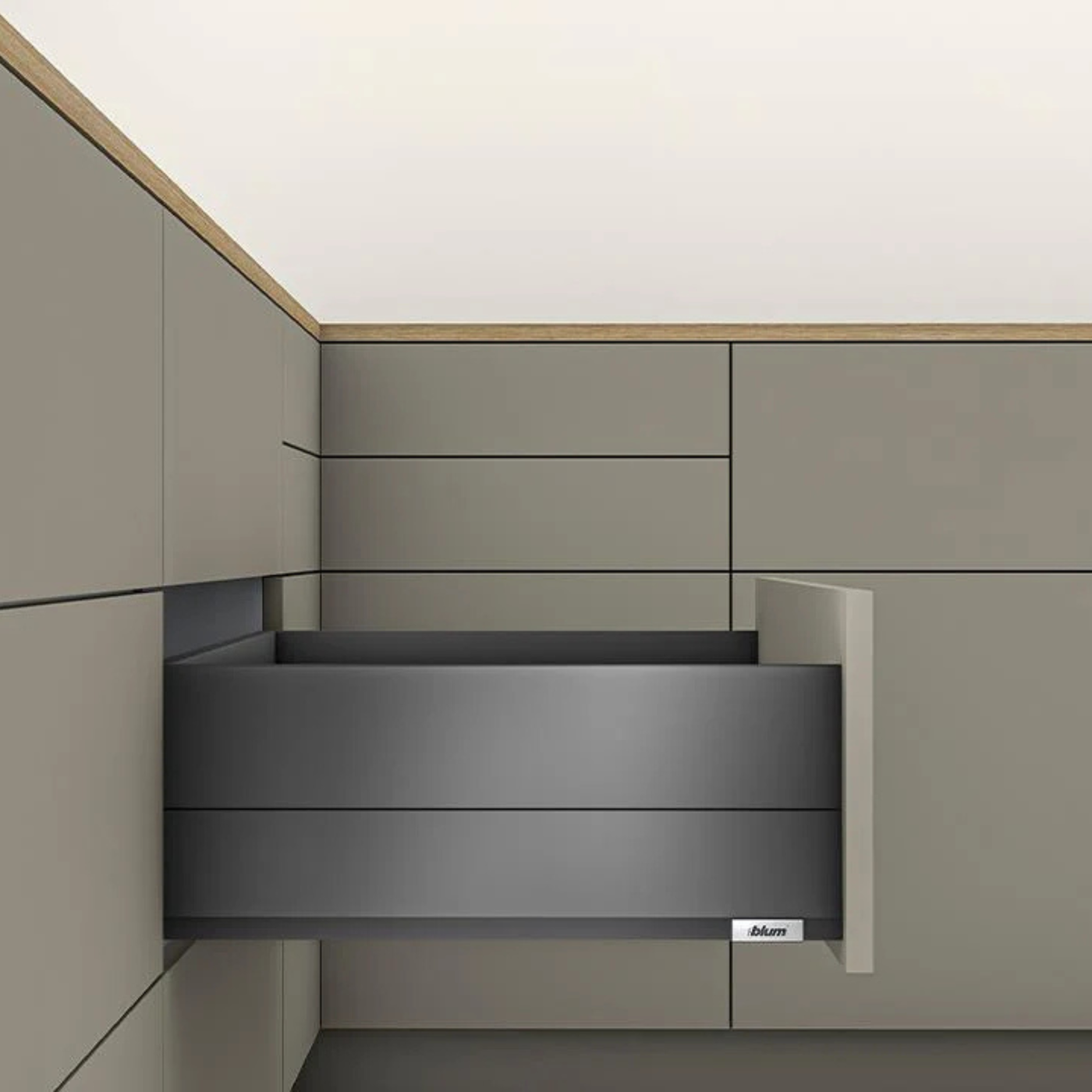 Blum MERIVOBOX modular E Height 192mm BOXCAP Drawer 550mm with TIP-ON BLUMOTION in Orion Grey 70kg for drawer weight 35-70kg by W&B