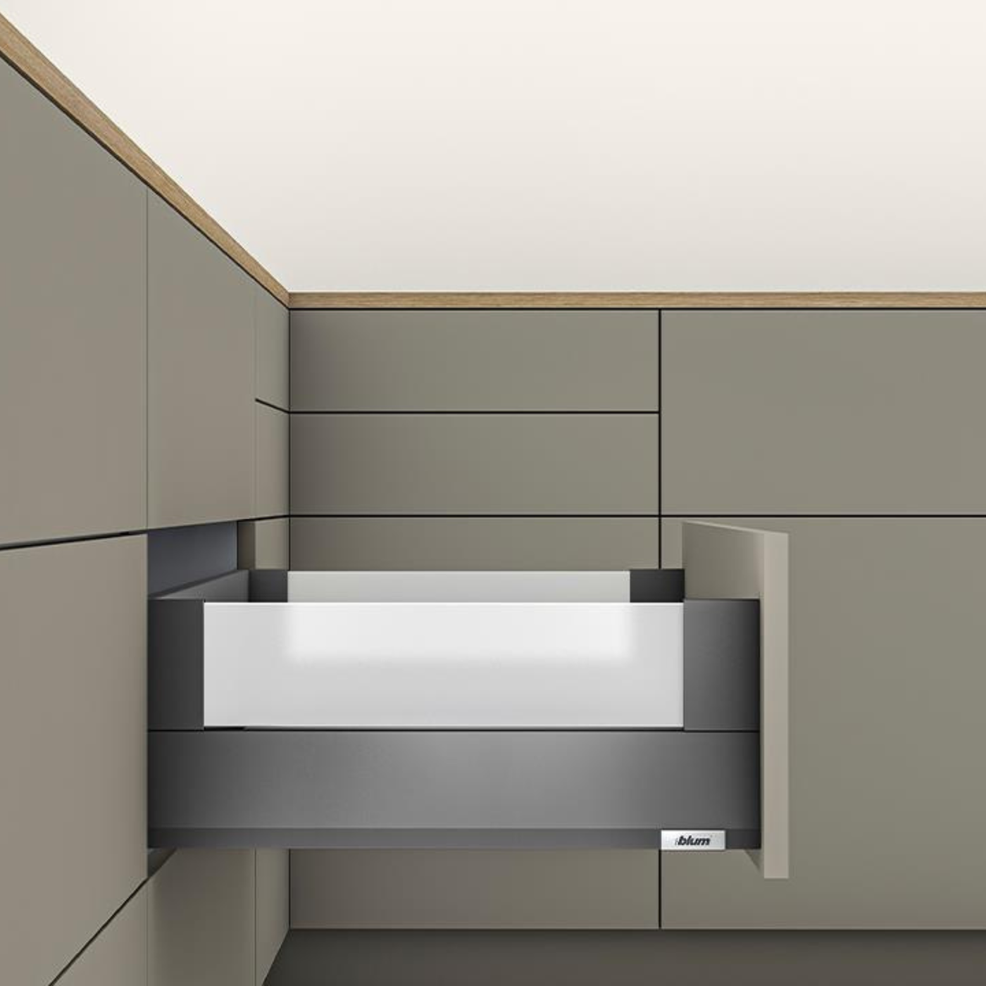 Blum MERIVOBOX modular E Height 192mm BOXCOVER Drawer 450mm with TIP-ON BLUMOTION in Orion Grey 70kg for drawer weight 35-70kg by W&B