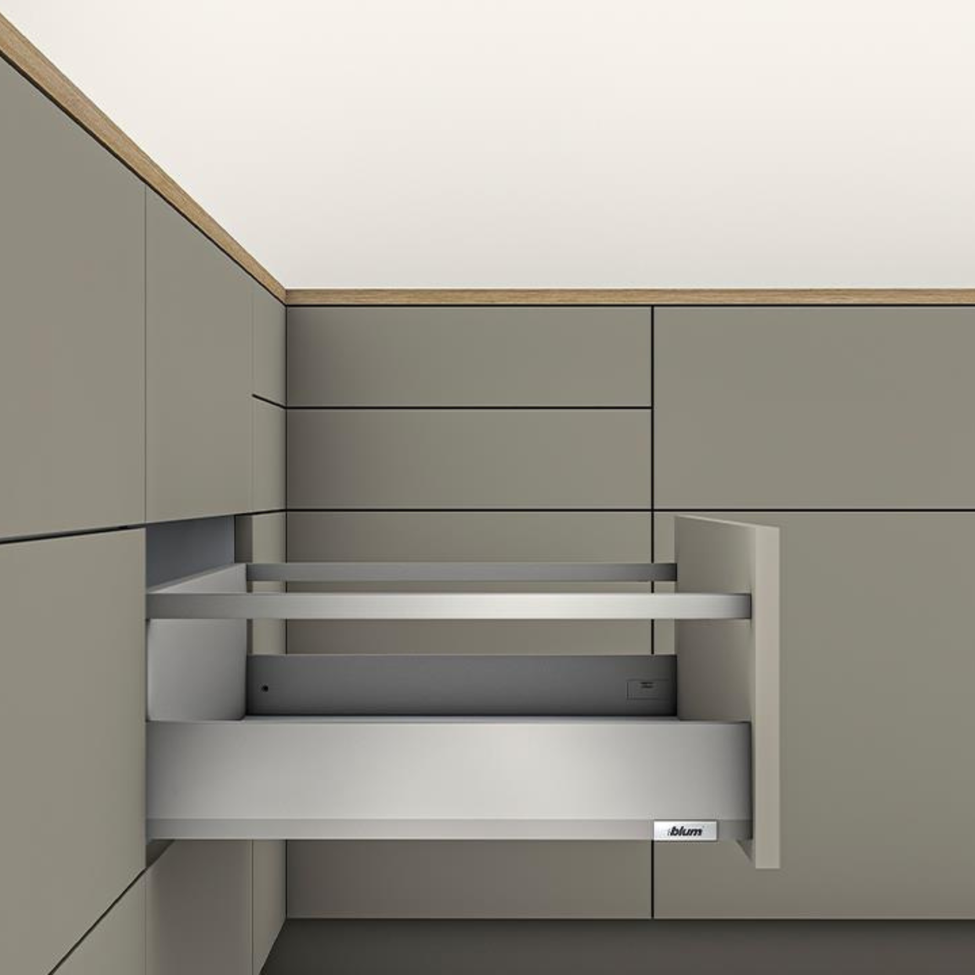 Blum MERIVOBOX 600 mm Indium Grey single‑gallery rail drawer – E‑height 192 mm full‑extension heavy‑duty metal drawer with TIP‑ON BLUMOTION soft‑close, 70 kg load capacity