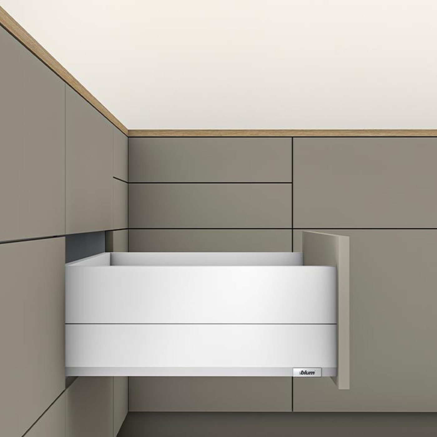 Blum MERIVOBOX modular E Height 192mm BOXCAP Drawer 400mm with TIP-ON BLUMOTION in Silk White 40kg for drawer weight 0-20kg by W&B