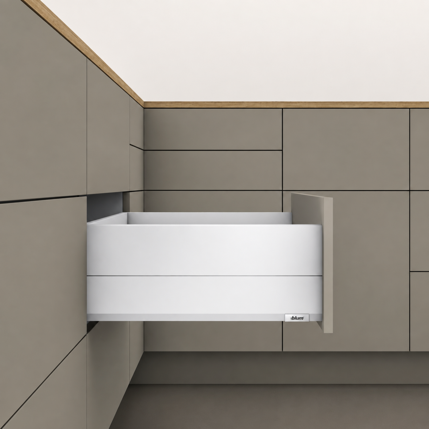 Blum MERIVOBOX modular E Height 192mm BOXCAP Drawer 600mm with BLUMOTION in Silk White 40kg by W&B