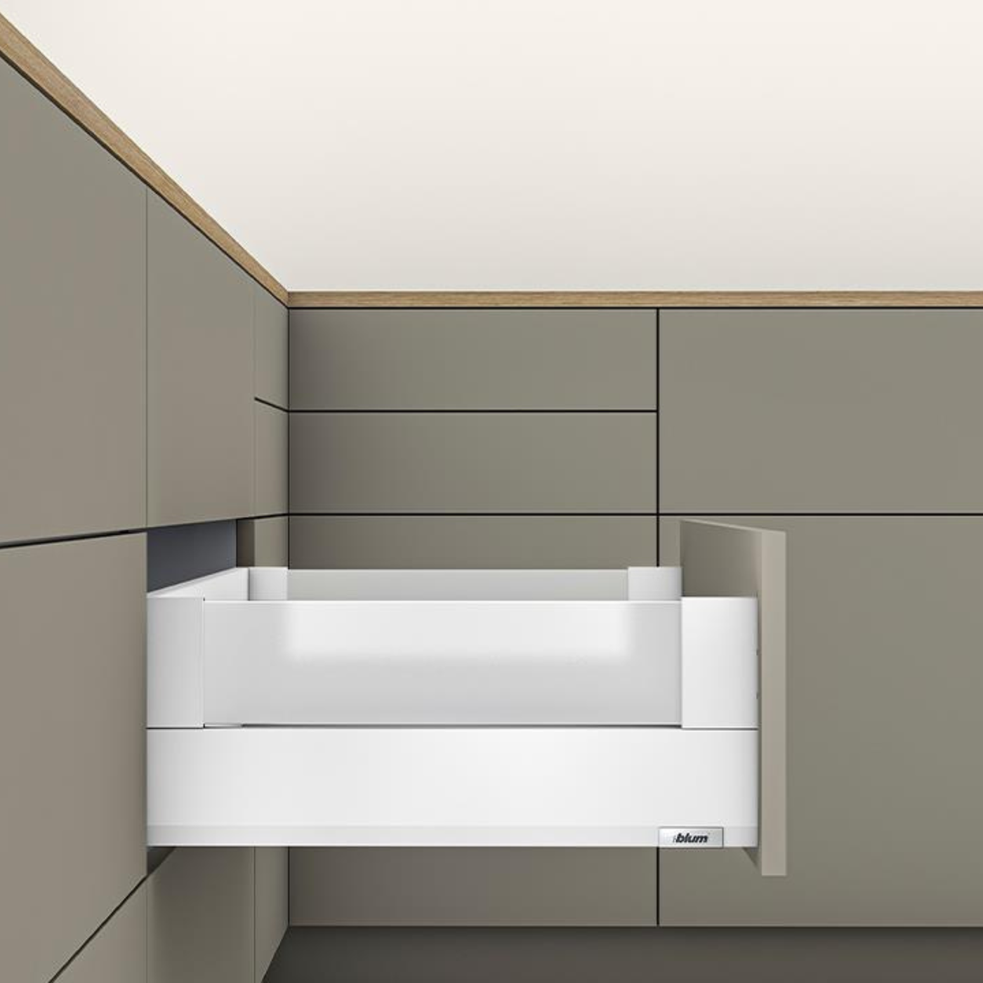 Blum MERIVOBOX modular E Height 192mm BOXCOVER Drawer 550mm with BLUMOTION in Silk White 40kg for drawer weight 15-40kg by W&B
