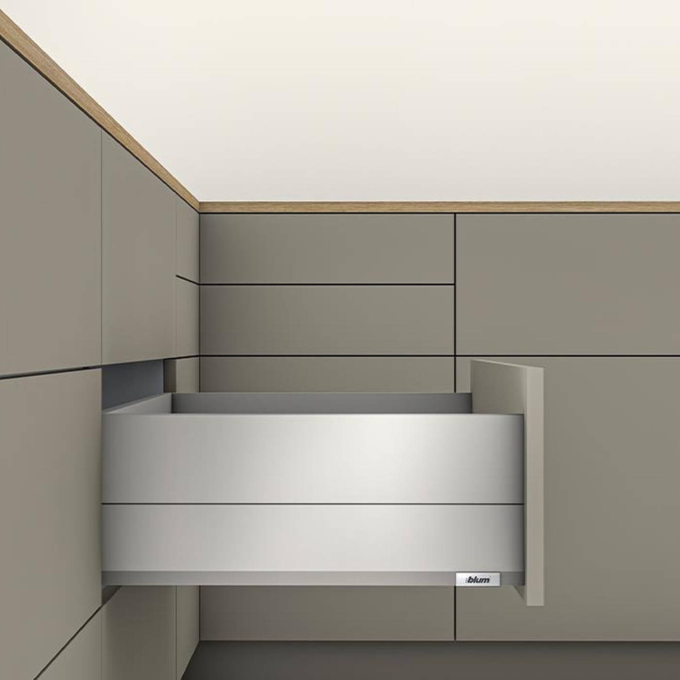 Blum MERIVOBOX modular E Height 192mm BOXCAP Drawer 400mm with TIP-ON BLUMOTION in Indium Grey 40kg for drawer weight 0-20kg by W&B