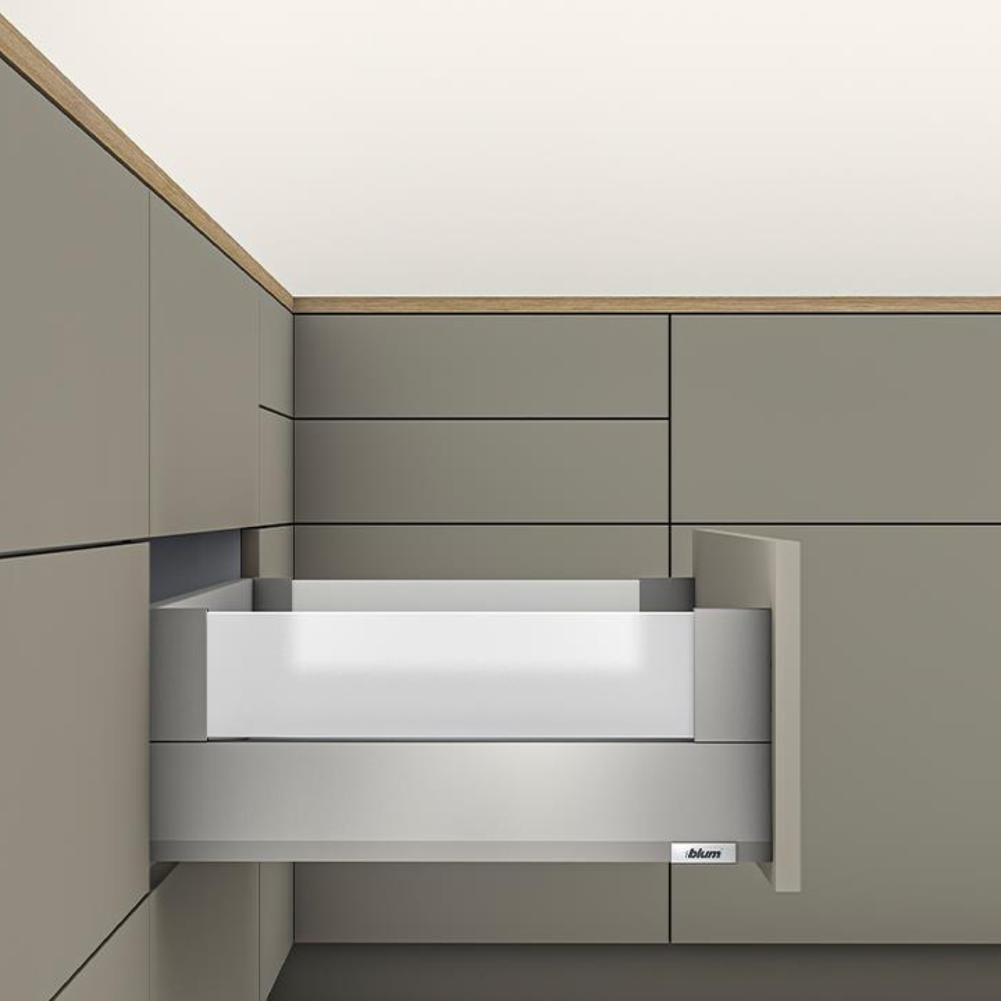 Blum MERIVOBOX modular boxcover drawer 550mm in indium grey with TIP-ON BLUMOTION soft-close, E height 192mm, 70kg load capacity