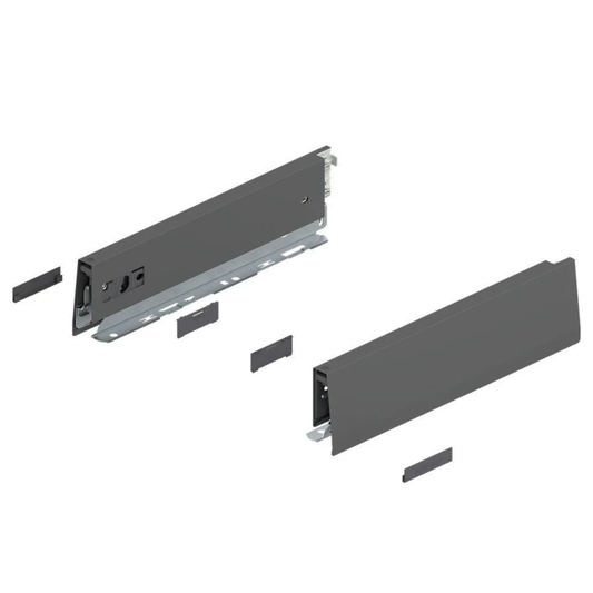 Blum MERIVOBOX N height drawer sides in Orion Grey, 450mm, slim metal drawer system components for kitchen and cabinetry solutions