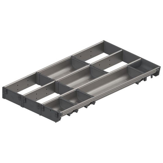 Blum ORGA-LINE cutlery and utensil drawer organizer insert with stainless steel compartments for kitchen drawers, 550mm length