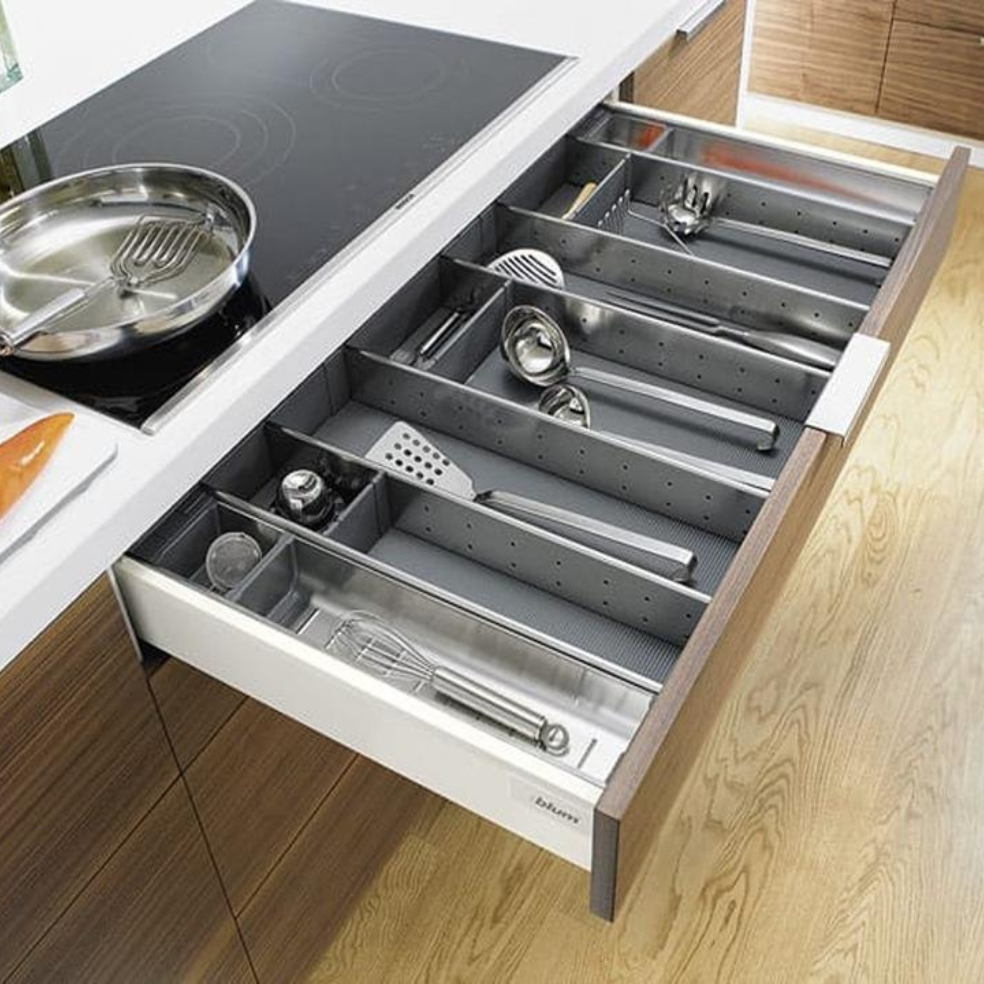 Blum ORGA-LINE cutlery and utensil drawer organizer insert for 800mm kitchen cabinet drawer with modular compartments for utensils and cutlery