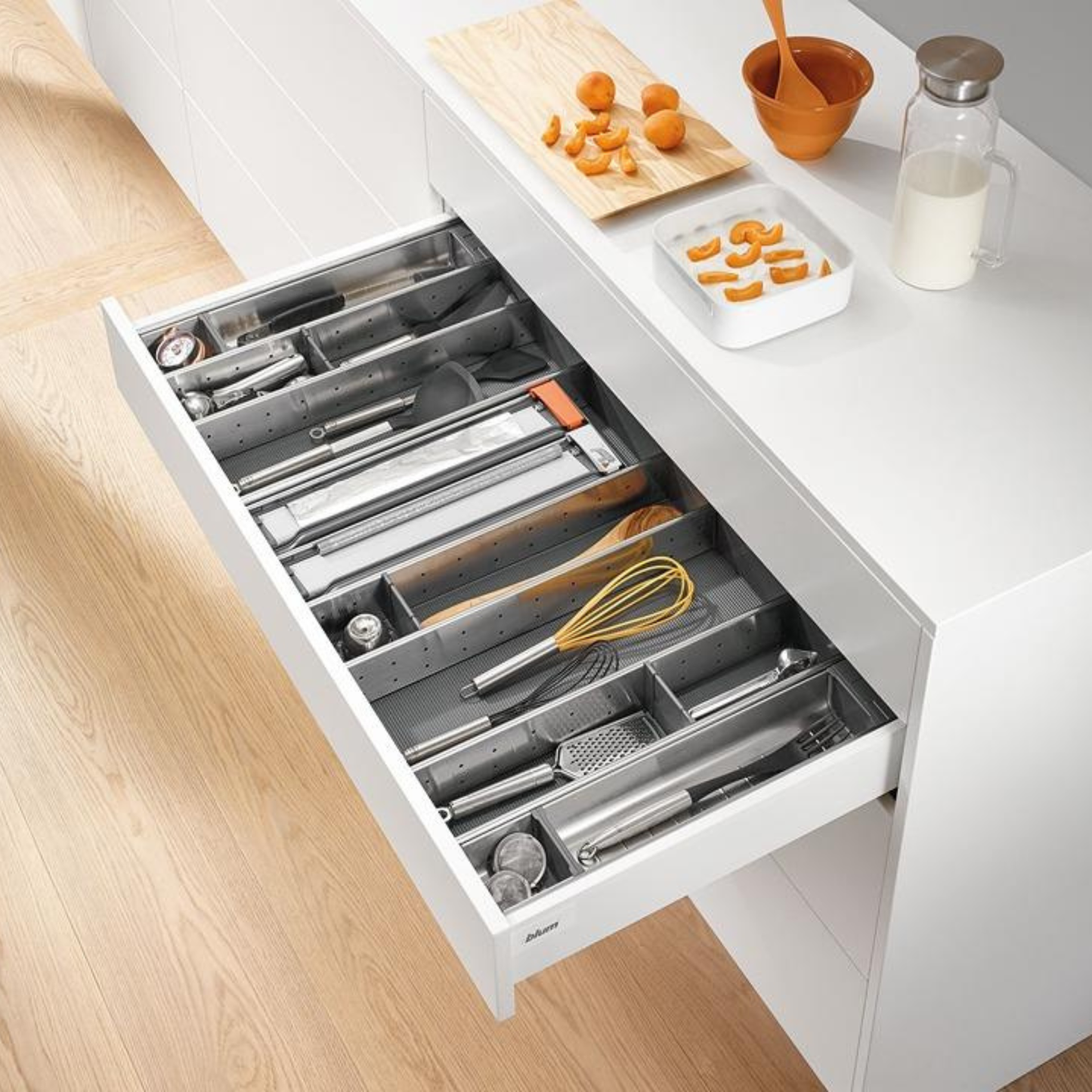 Blum ORGA-LINE cutlery and utensil drawer organizer insert for 800mm kitchen cabinet drawer with modular compartments for utensils and cutlery